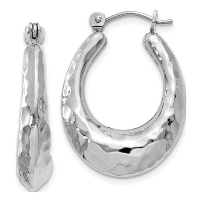 14K White Gold Hammered Hoop Earrings