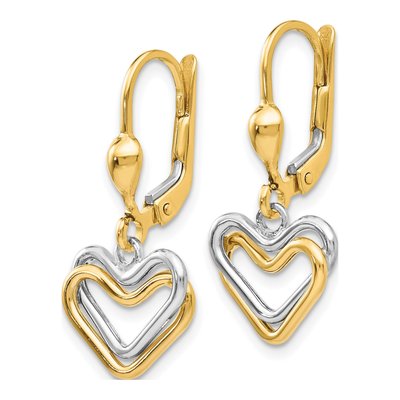 14K Two-Tone Gold Open Heart Leverback Earrings – view 3