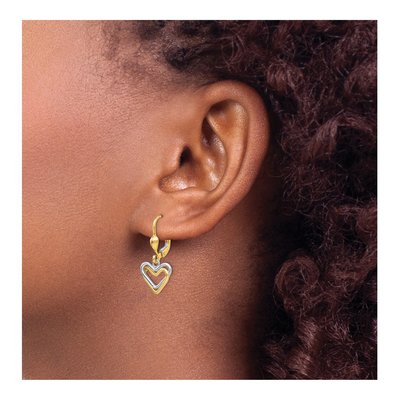 14K Two-Tone Gold Open Heart Leverback Earrings – view 4