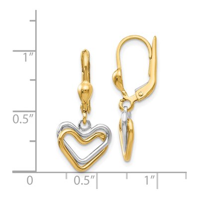 14K Two-Tone Gold Open Heart Leverback Earrings – view 5