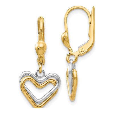 14K Two-Tone Gold Open Heart Leverback Earrings