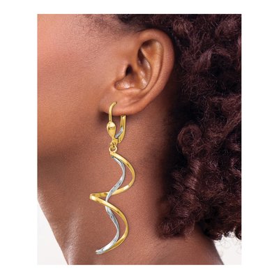 14K Two-Tone Gold Spiral Leverback Earrings – view 3