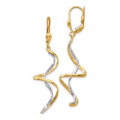 14K Two-Tone Gold Spiral Leverback Earrings