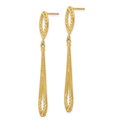 14K Yellow Gold Diamond-Cut Teardrop Dangle Earrings – view 3