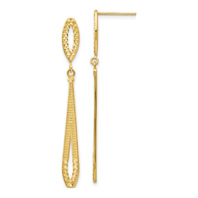 14K Yellow Gold Diamond-Cut Teardrop Dangle Earrings