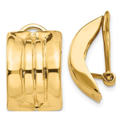 14K Yellow Gold 16mm Striped Omega Hoop Earrings