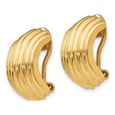 14K Yellow Gold 16mm Ribbed Half Omega Hoop Earrings – view 3