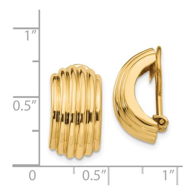 14K Yellow Gold 16mm Ribbed Half Omega Hoop Earrings – view 5