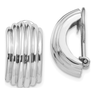14K White Gold 16mm Non-Pierced Half Hoop Earrings