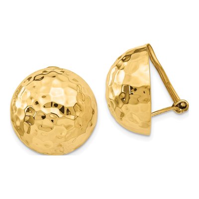 14K Yellow Gold Hammered Half Ball Omega Stud Earrings