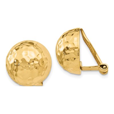 14K Yellow Gold Hammered Non-Pierced Stud Earrings