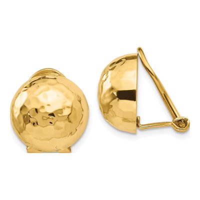 14K Yellow Gold Hammered Non-Pierced Button Stud Earrings