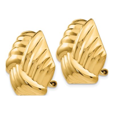 14K Yellow Gold Ribbed Omega Back Button Stud Earrings – view 3