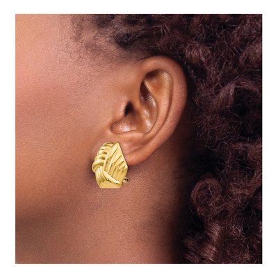14K Yellow Gold Ribbed Omega Back Button Stud Earrings – view 4