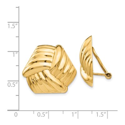 14K Yellow Gold Ribbed Omega Back Button Stud Earrings – view 5