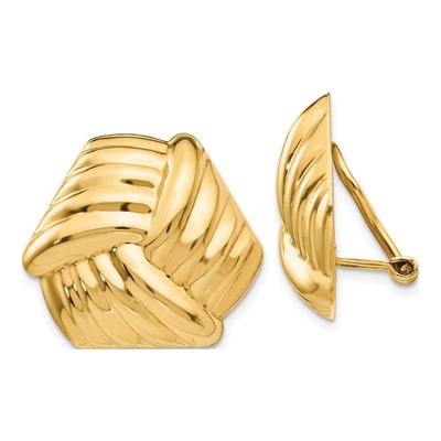 14K Yellow Gold Ribbed Omega Back Button Stud Earrings