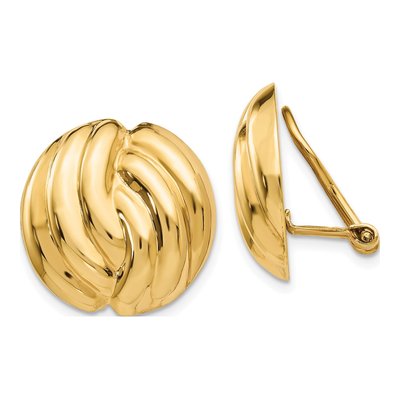 14K Yellow Gold Swirl Omega Back Stud Earrings