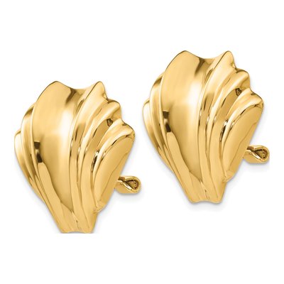 14K Yellow Gold Fan Omega Back Non-Pierced Stud Earrings – view 2