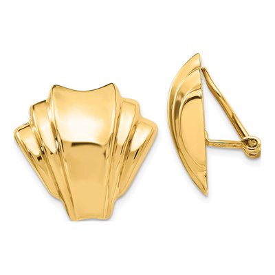 14K Yellow Gold Fan Omega Back Non-Pierced Stud Earrings