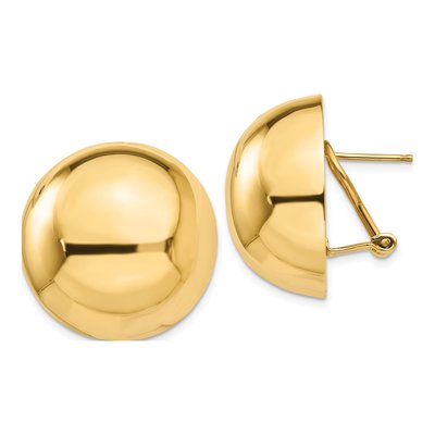 14K Yellow Gold Half Ball Omega Back Stud Earrings