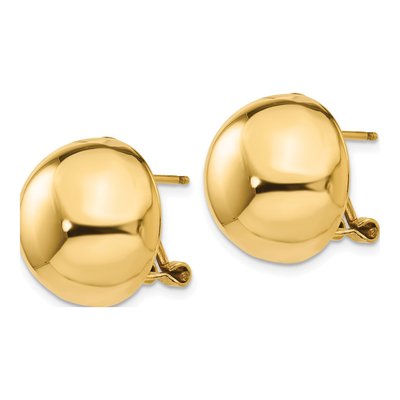 14K Yellow Gold Half Ball Omega Back Stud Earrings – view 2