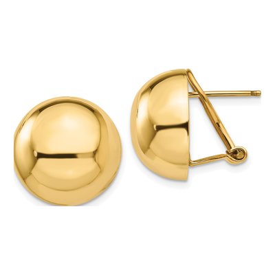 14K Yellow Gold Half Ball Omega Back Stud Earrings