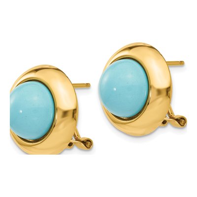 14K Yellow Gold Turquoise Reconstituted Omega Stud Earrings – view 2