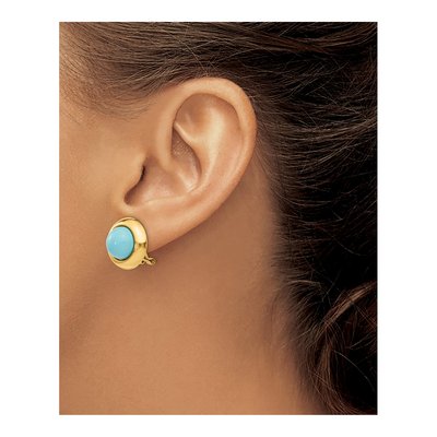 14K Yellow Gold Turquoise Reconstituted Omega Stud Earrings – view 3