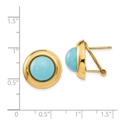 14K Yellow Gold Turquoise Reconstituted Omega Stud Earrings – view 4