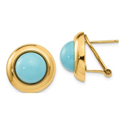 14K Yellow Gold Turquoise Reconstituted Omega Stud Earrings