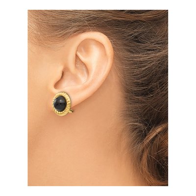 14K Yellow Gold Onyx Cabochon Non-Pierced Stud Earrings – view 4