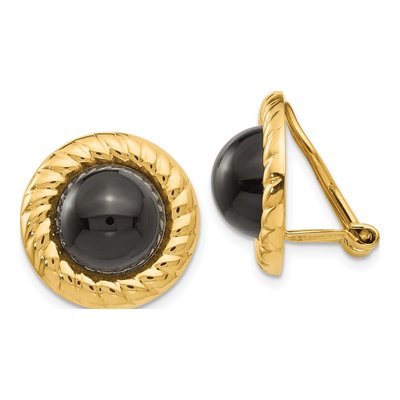 14K Yellow Gold Onyx Cabochon Non-Pierced Stud Earrings