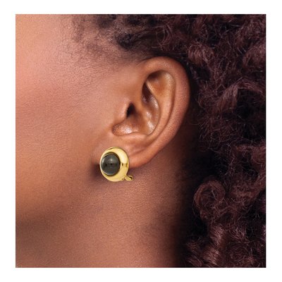 14K Yellow Gold Onyx Omega Clip Stud Earrings – view 3