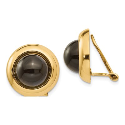 14K Yellow Gold Onyx Omega Clip Stud Earrings