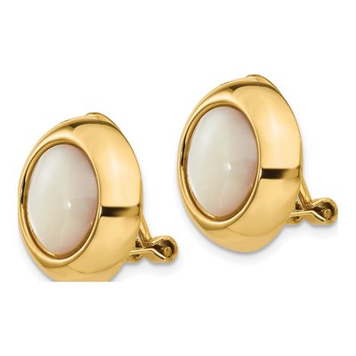 14K Yellow Gold Mother of Pearl Omega Clip Non-Pierced Stud Earrings – view 2