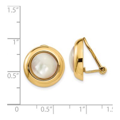 14K Yellow Gold Mother of Pearl Omega Clip Non-Pierced Stud Earrings – view 4