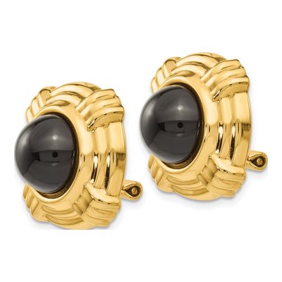 14K Yellow Gold 10mm Round Onyx Non-Pierced Stud Earrings – view 3