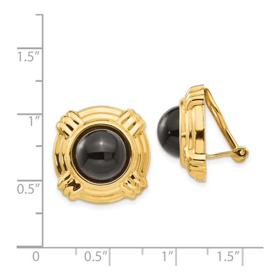 14K Yellow Gold 10mm Round Onyx Non-Pierced Stud Earrings – view 5