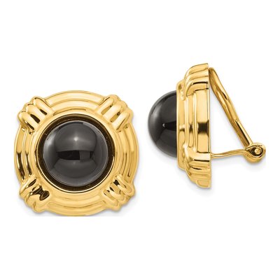 14K Yellow Gold 10mm Round Onyx Non-Pierced Stud Earrings