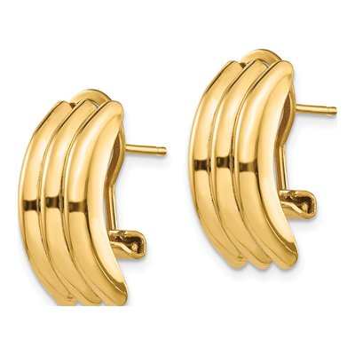 14K Yellow Gold Ribbed Omega Back Stud Earrings – view 3