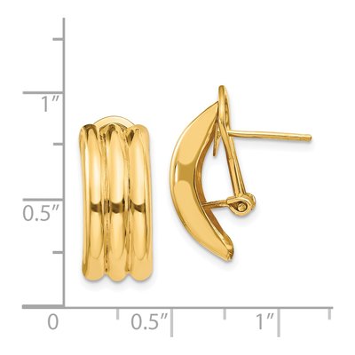 14K Yellow Gold Ribbed Omega Back Stud Earrings – view 5