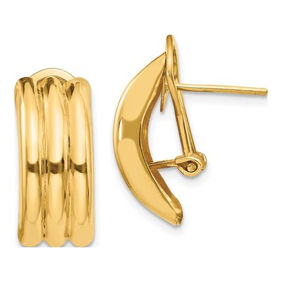 14K Yellow Gold Ribbed Omega Back Stud Earrings