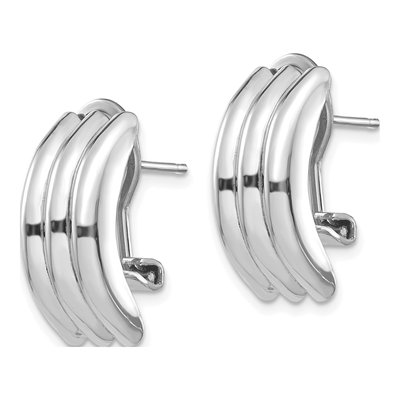 14K White Gold Ribbed Omega Back Button Stud Earrings – view 3