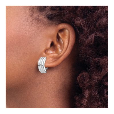 14K White Gold Ribbed Omega Back Button Stud Earrings – view 4