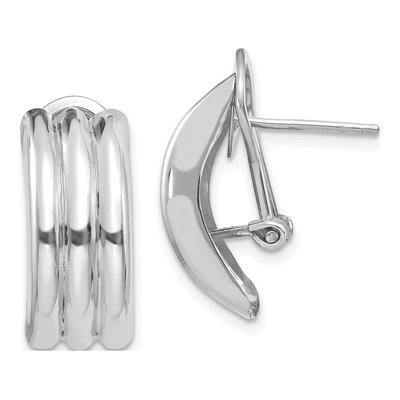 14K White Gold Ribbed Omega Back Button Stud Earrings