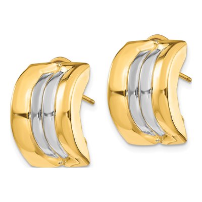 14K Yellow Gold Striped Omega Back Button Stud Earrings – view 3