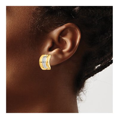 14K Yellow Gold Striped Omega Back Button Stud Earrings – view 4