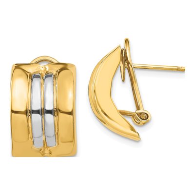 14K Yellow Gold Striped Omega Back Button Stud Earrings