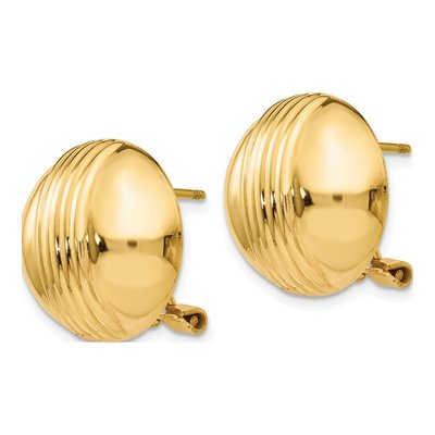14K Yellow Gold Ribbed Domed Omega-Back Button Stud Earrings – view 3