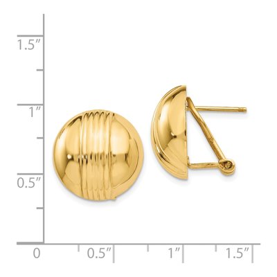 14K Yellow Gold Ribbed Domed Omega-Back Button Stud Earrings – view 5